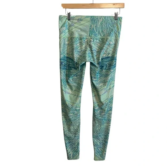 Teeki Blue Green Mid Rise Envision Angel Eyes Feather Yoga Leggings Size Medium - Picture 5 of 7